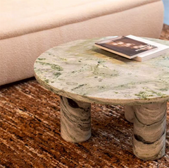 Modern Stone Furniture Round Marble Coffee Table Jade Green Marble Coffee Table with Tri Cylinder Base