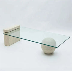 Postmodern Creative Living Room Stone Furniture Marble Center Table Beige Travertine And Glass Coffee Table