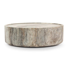 Alo Cylinder Travertine Drum Side Table Silver Travertine Round Coffee Table