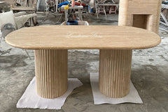 Cava Fluted Oval Beige Travertine Dining Table