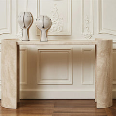 Modern Popular Natural Marble Porch Console Table Beige Travertine Foyer Corridor Entryway Console Table