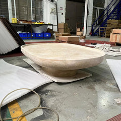 Light Luxury Hotel Villa Living Room Stone Coffee Table Low Height Oval Travertine Center Coffee Table