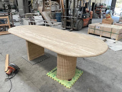 Cava Fluted Oval Beige Travertine Dining Table