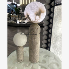 Silver Travertine Alabaster Stone Lamps