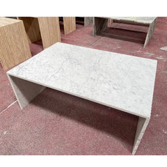 Luxury Side Table for Living Room Gio Minimalist Fluted Rectangular Carrara Marble Coffee Table