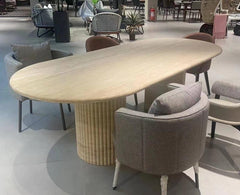 Cava Fluted Oval Beige Travertine Dining Table