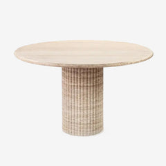 Cava Fluted Round Beige Travertine Dining Table