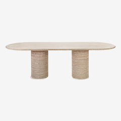 Cava Fluted Oval Beige Travertine Dining Table