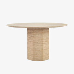 Dining Room Stone Furniture Round Beige Travertine Dining Table with Hexagon Base