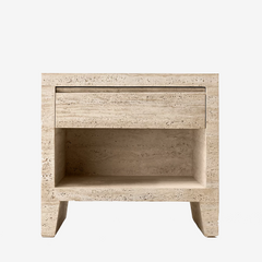 Italian Travertine open nightstand side tables